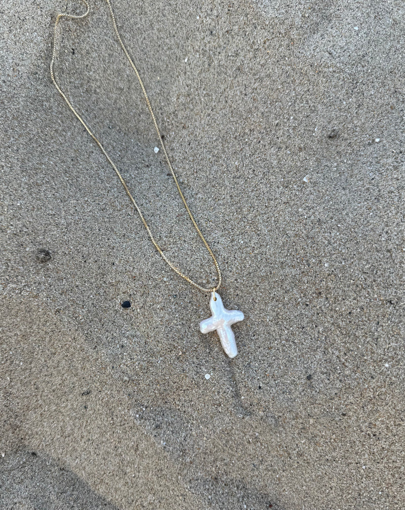XL PEARL CROSS NECKLACE